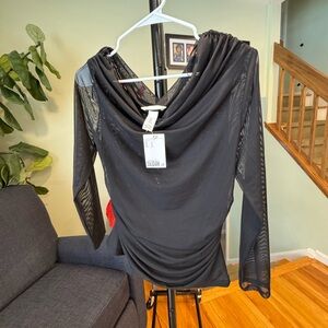 H&M Black Sheer Drape Blouse